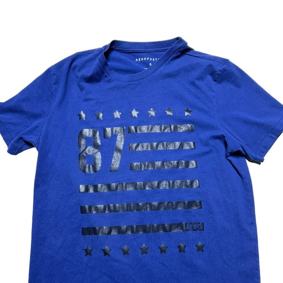 Aeropostale Shirt Mens Small Navy Blue Patriotic Short Sleeve Crew Neck - Picture 2 of 8